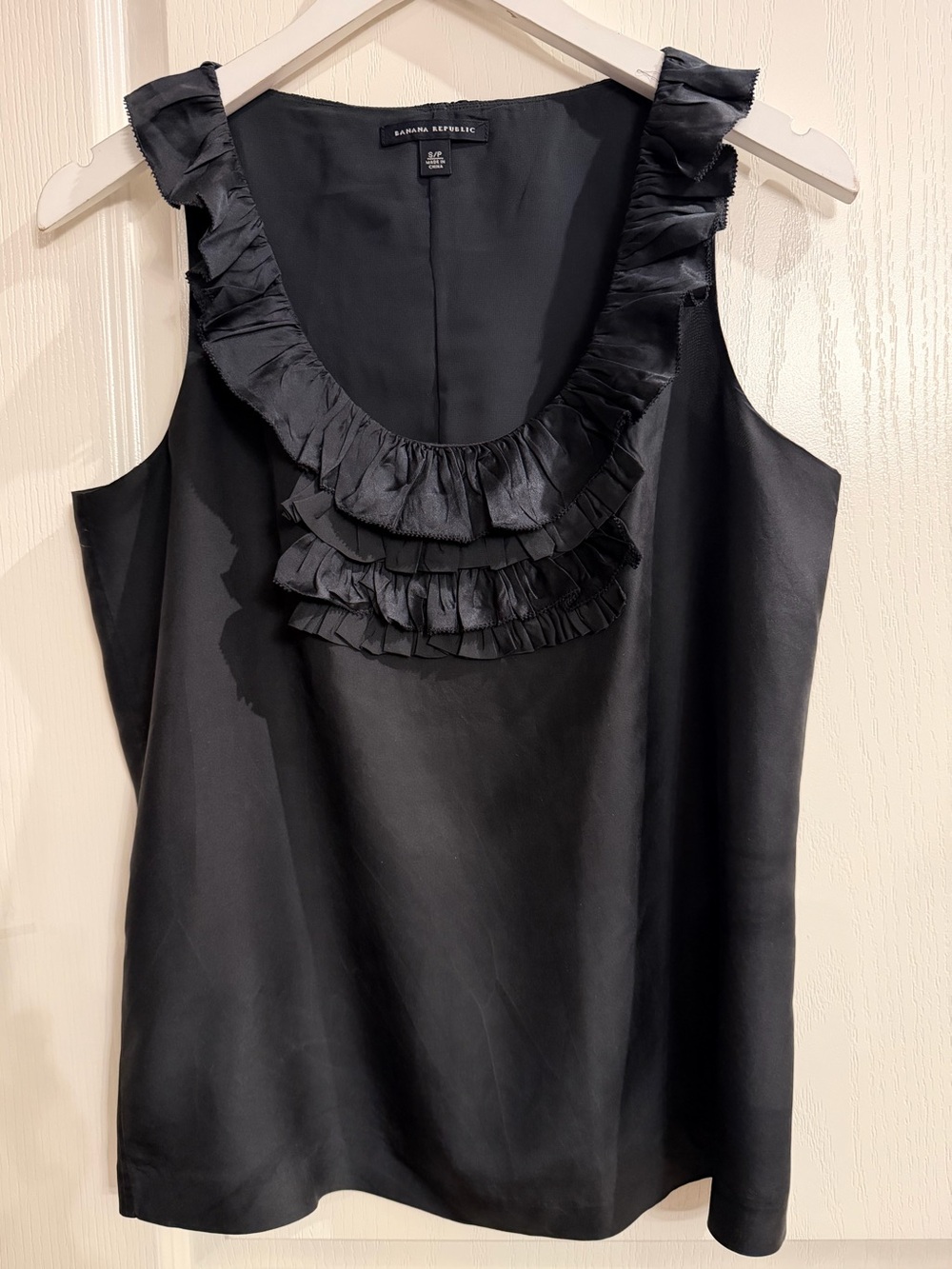 Banana Republic Black Silk Ruffle Blouse
